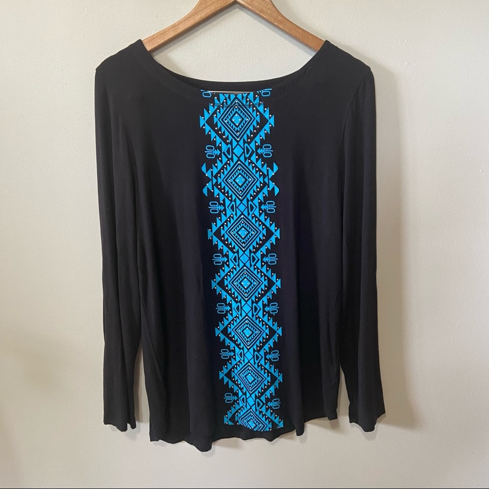 Back In The Saddle Black Turquoise Aztec Tunic M